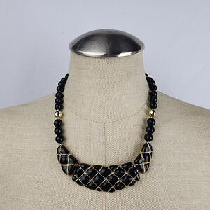 Vintage 80s Black & Gold Beaded Necklace